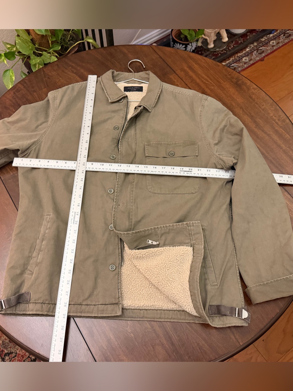 AllSaints Olive Green Sherpa-Lined Field Jacket